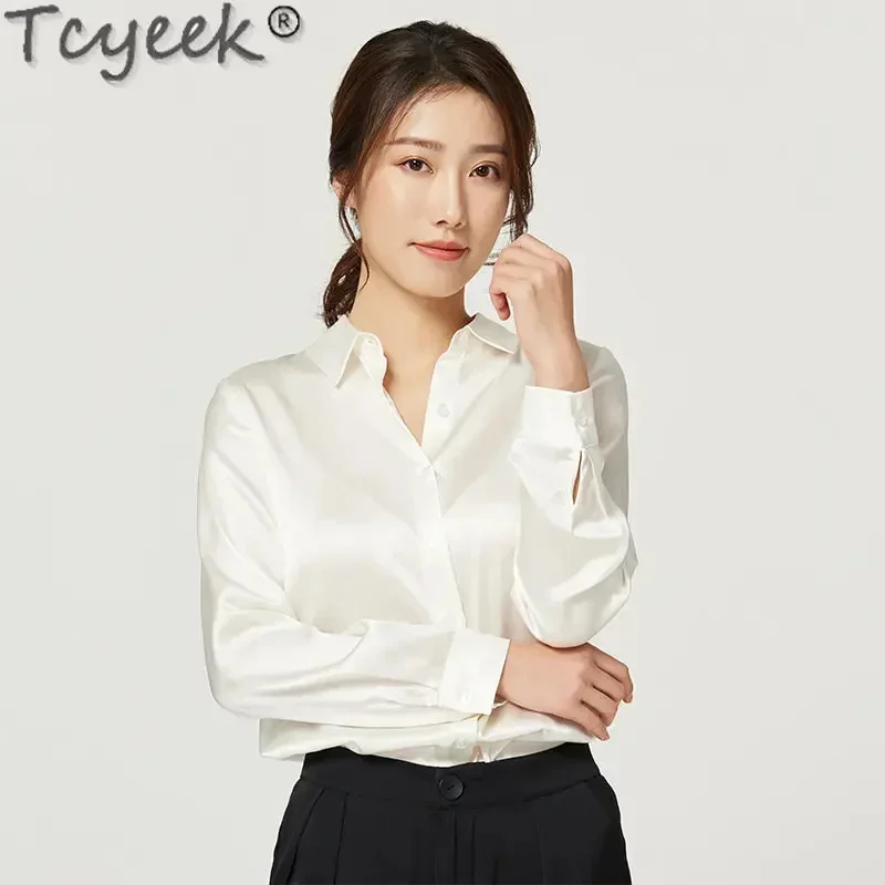 

93% Tcyeek Mulberry Shirts for Elegant White Shirt Silk Blouse Spring Womens Tops and Blouses Blusas Para Mujer