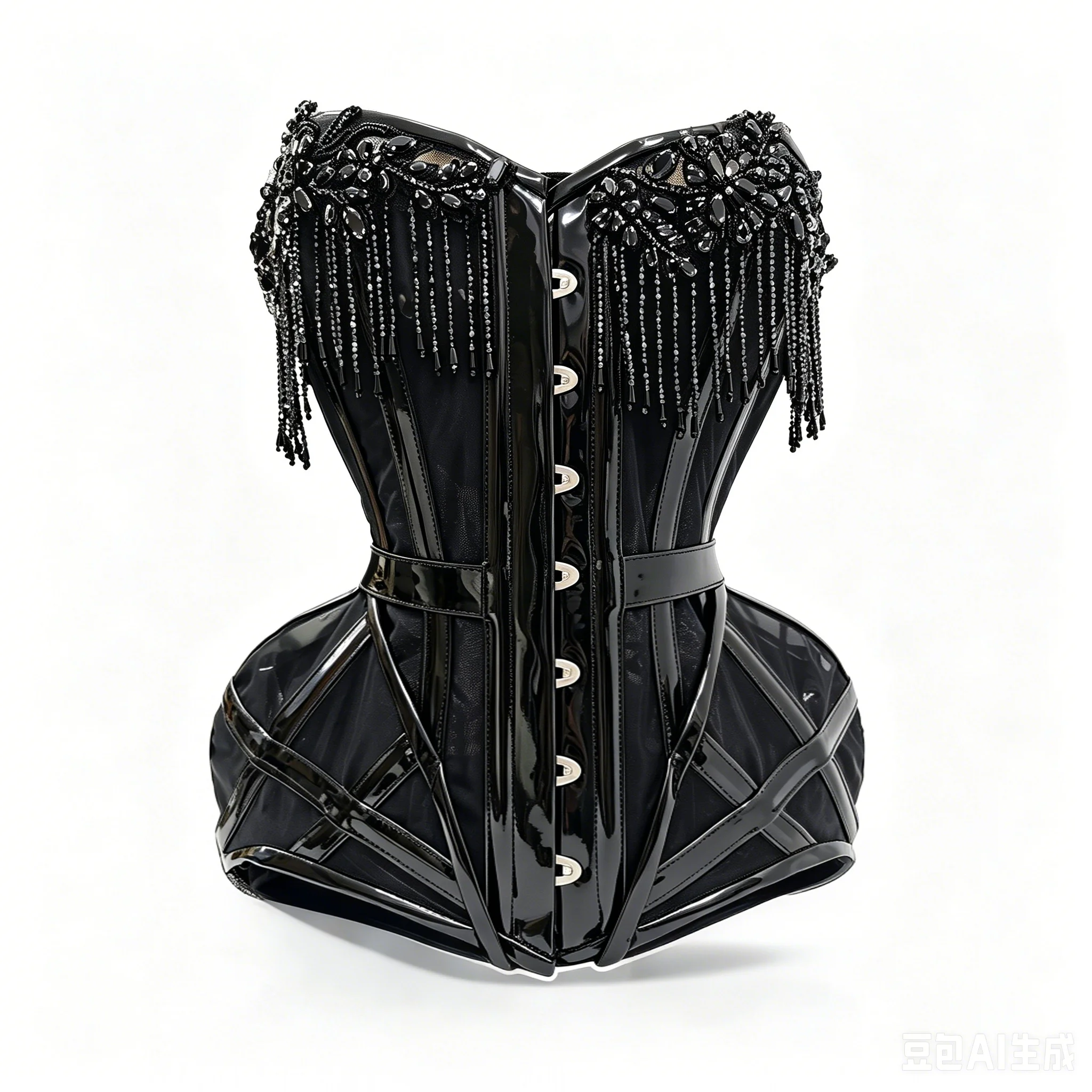 Black Patent Leather Gothic Corset Bustier for Women Sparkly Rhinestone Tassel Chain Waist Cincher Overbust Annzley 2026