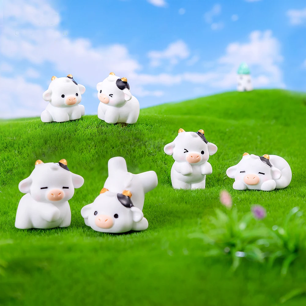 48PCS Mini Cow Figurines Resin Cow 6 Kinds Of Cute Cow Resin Animal Mini Resin Figures Outdoor Home Garden Decoration Accessorie