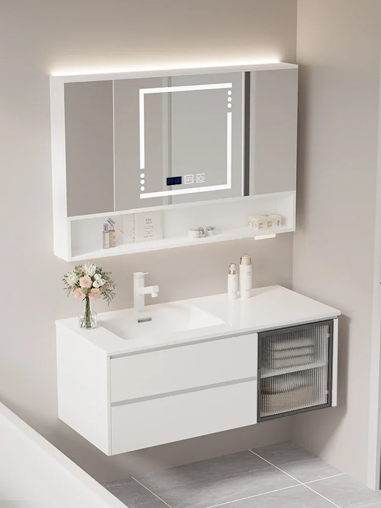 

Bathroom cabinet, bathroom concealed mirror cabinet, washstand, rock slab seamless basin, washbasin cabinet