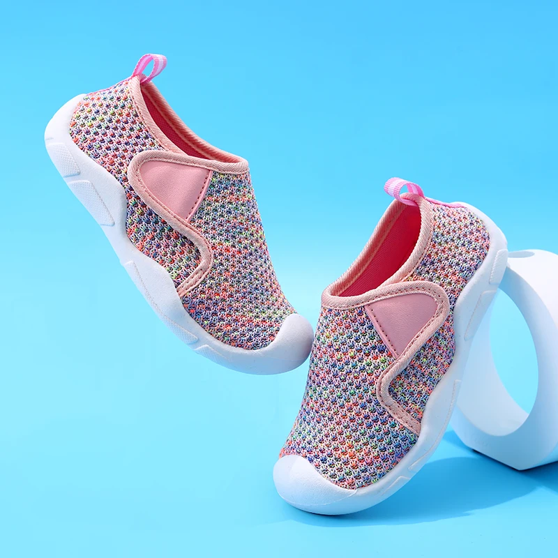 Toddler Baby Breathable Mesh First Walkers Shoes Anti-Collision Toe Non-Slip Soft Sole Sneakers Infant Girls Magic Strap Casual