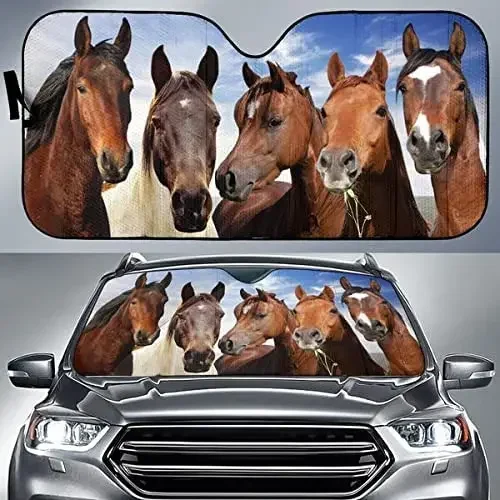 Funny Horse Face Farm Animal Lover Car Sunshade, Horse Front Window Sun Cover for Farmer, Horse Auto Sunshade for Car Decor, Car