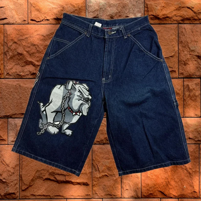 Pantalones cortos vaqueros para hombre y mujer, Shorts con estampado de perro Azul, Y2K, bordados de cintura alta, estilo callejero, novedad de verano 2024