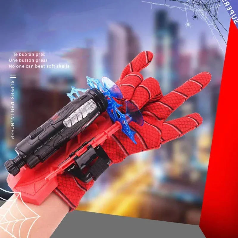 Children Spider Silk Gun Spring Toys for Boys Soft Bullet Launcher Hero Gloves Kids Halloween Gift Christmas 6 8 10 12 Years Old