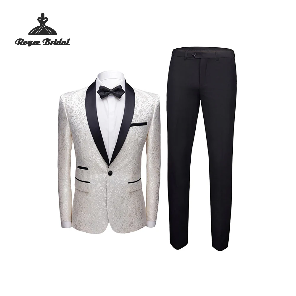 

Jacquard Two Piece Striped One Button Men's Wedding Suit 2026 Shawl Lapel Formal Evening Prom Suit costume homme mariage