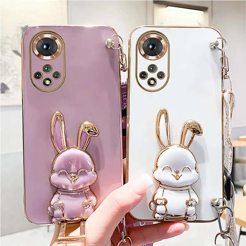 Rabbit Holder Lanyard Phone Case For Huawei Honor 10 20 Lite 30s Play 3 4 5t 4t 6t 8X Max X8 X9 9X Pro Y9s Stand Strap Cover