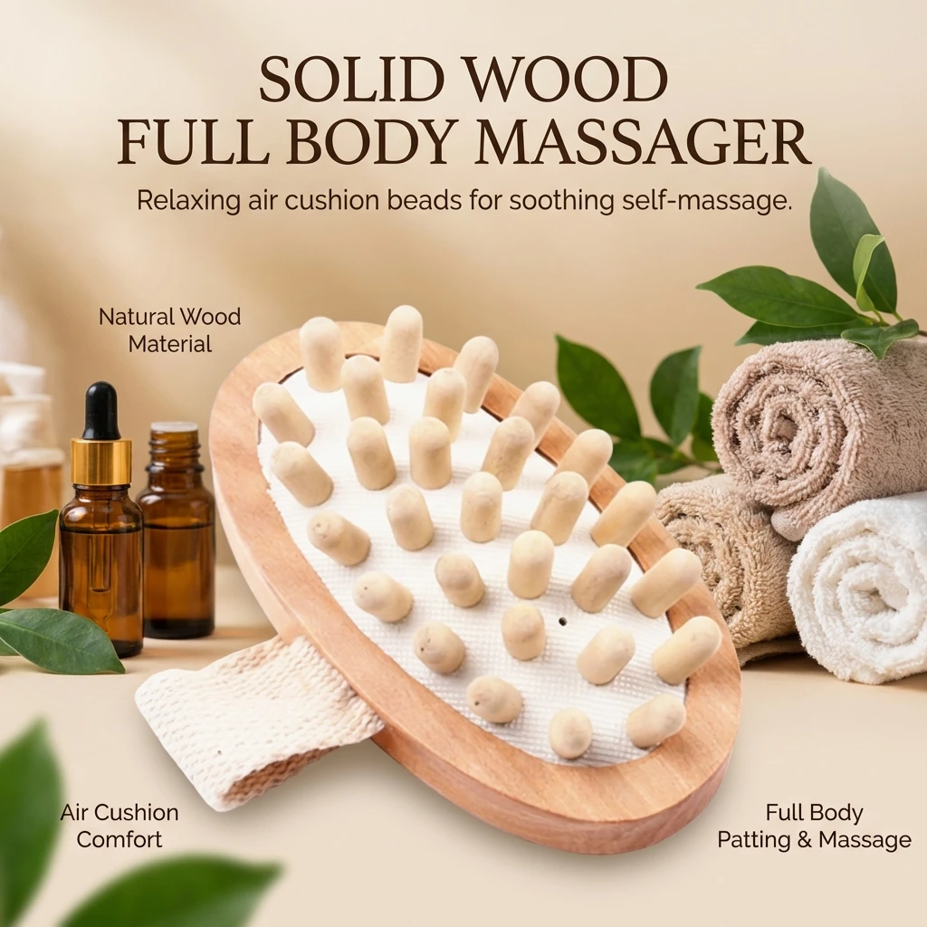 Wooden Massager with Air Cushion and Essential Oil Beads for Full Body Percussion Therapy Muscle Relaxation Home Office Use