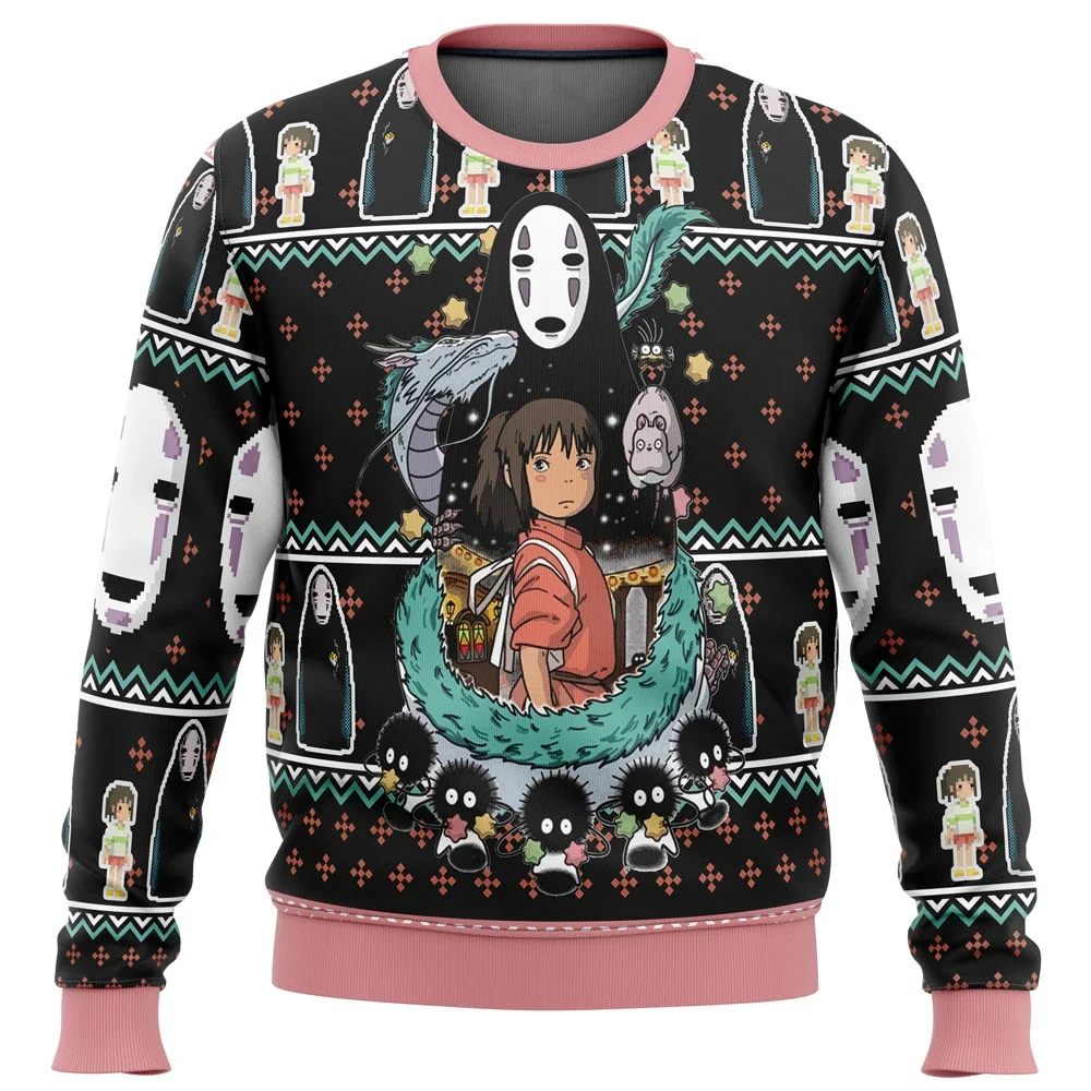 Men 3D Sweatshirt And Top No Face And Soot Sprites Spirited Away Studio Ghibli Ugly Christmas Sweater Gift Santa Claus Pullover