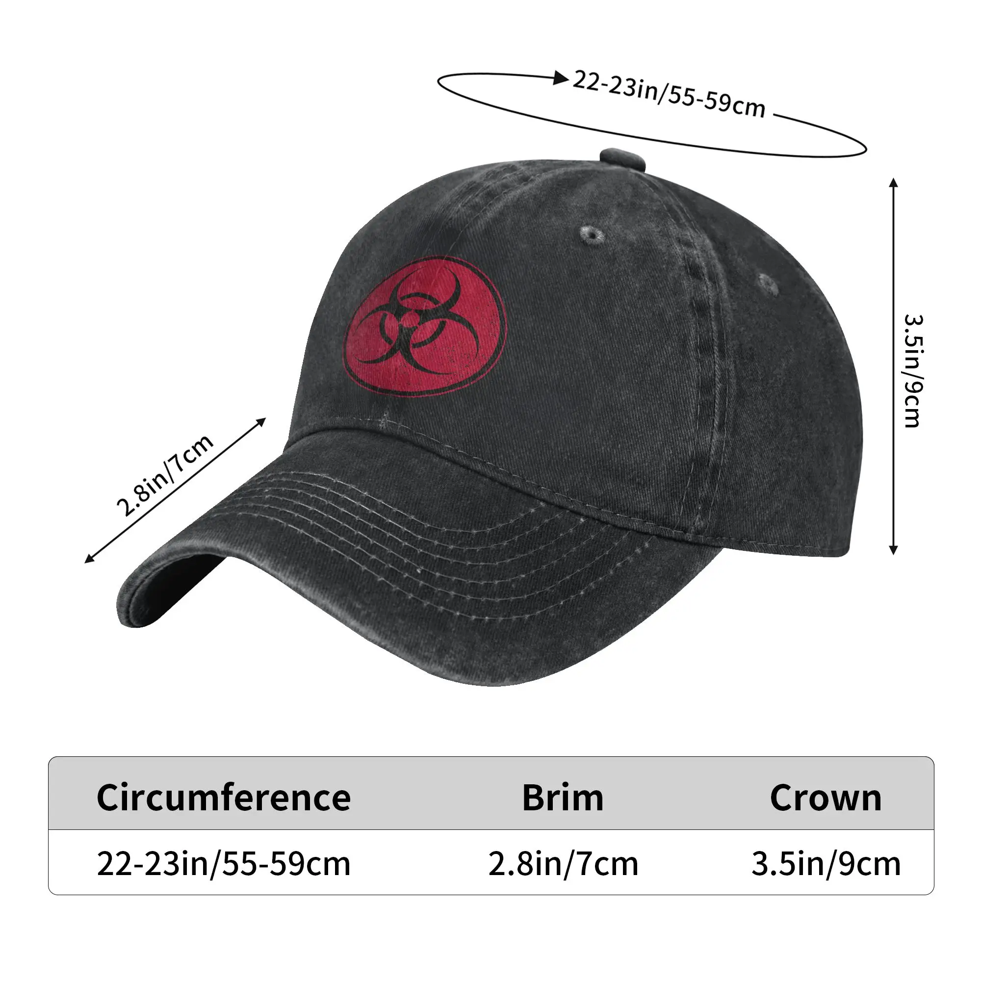 Washed Baseball Cap BIOHAZARD SYMBOL WARNING SIGN BIOLOGICAL HAZARD TOXIC VIRUS Summer Trucker Hat Outdoor Gym Sun Baseball Caps