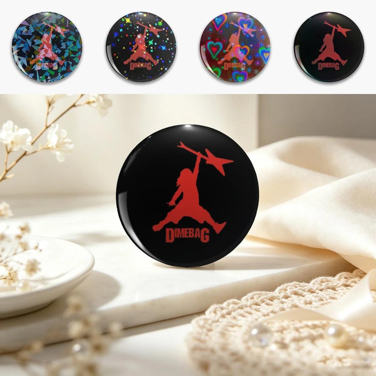 Air Dimebag Pin Holographic Star Heart Pin Brooches Laminated Button Fashion Accessory