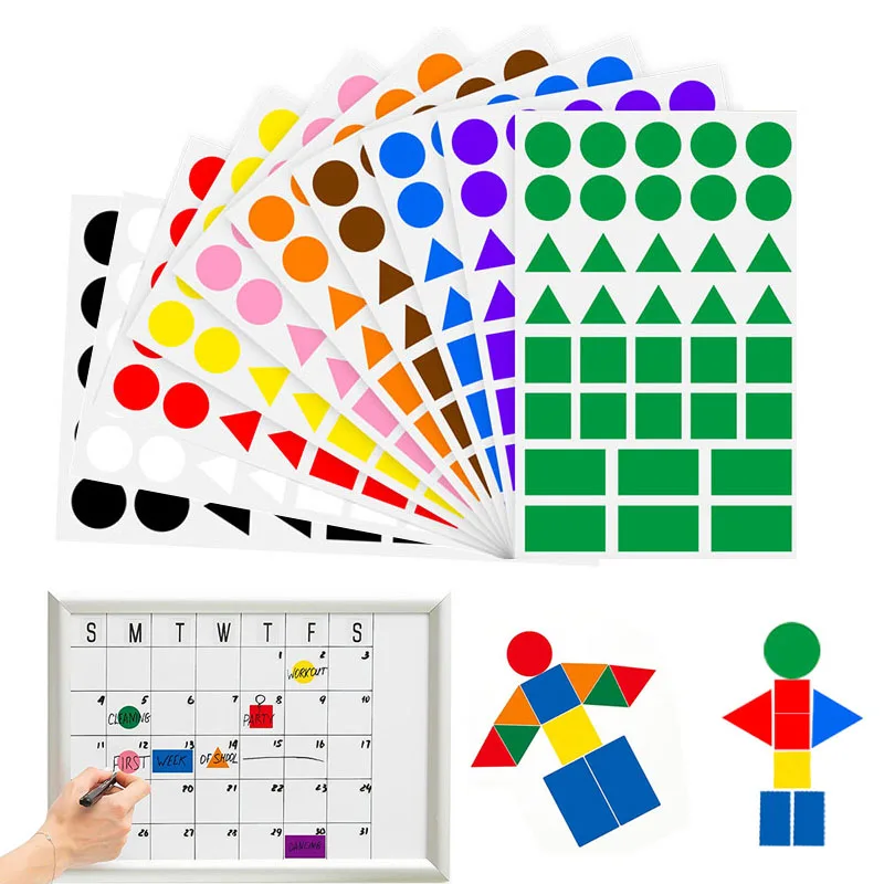 Colored Shape Stickers Labels 10Colors Roud Dot Triangle Square Geometry Reward Stickers for Kids Student Classroom Office