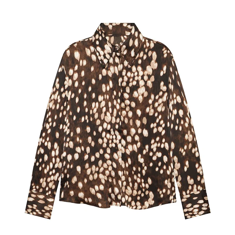 Women's Shirt 2026 New Autumn Animal Print Lapel Long Sleeve Shirt for Women Elegant Chic Personality Chic Ladies Shirt