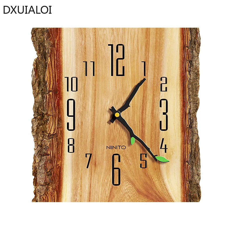 Modern minimalist style creative tree grain wall clock living room Nordic silent quartz clock wood grain clock home decoration