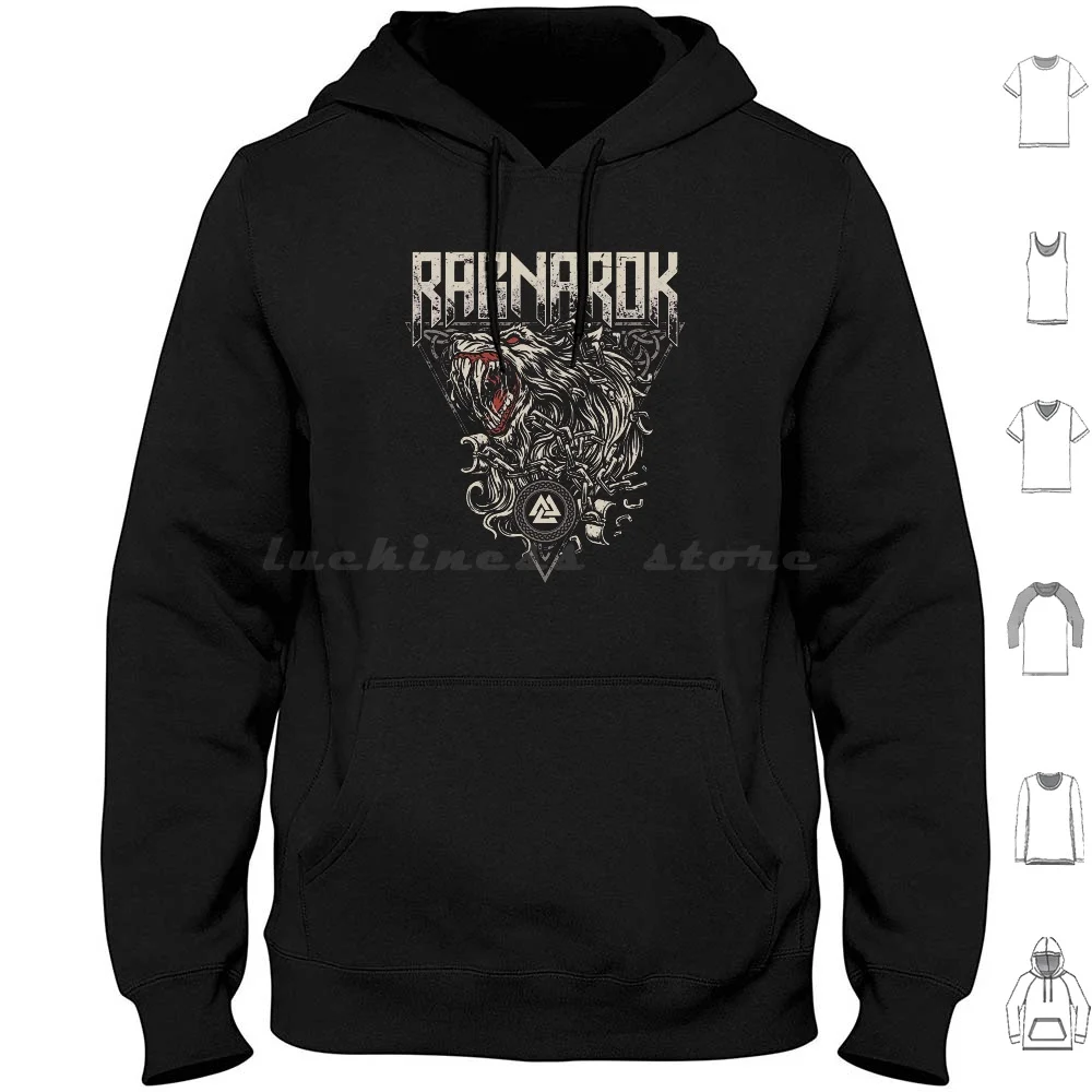 Fenrir Ragnarok nórdico vikingo lobo Valknut nudado mitología sudaderas con capucha de manga larga escudo Lagertha Vegvisir mujer Odin