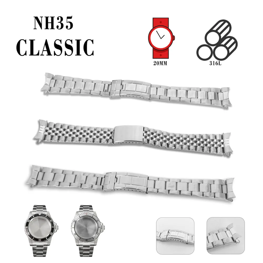 Stainless Steel Watch Strap 20mm, Watchband Bracelet for Vintage Case Watch Modification Part, Full Sand / Middle Polished Band