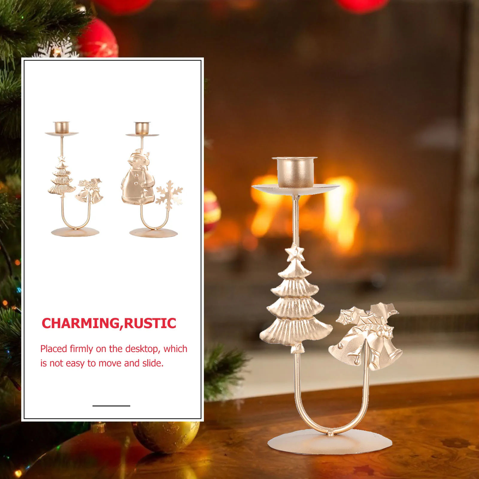 

2pcs Christmas Holder Iron Xmas Candlestick Rustic Retro Tray Creative Holder For Party Desktop Ornament Winter Home
