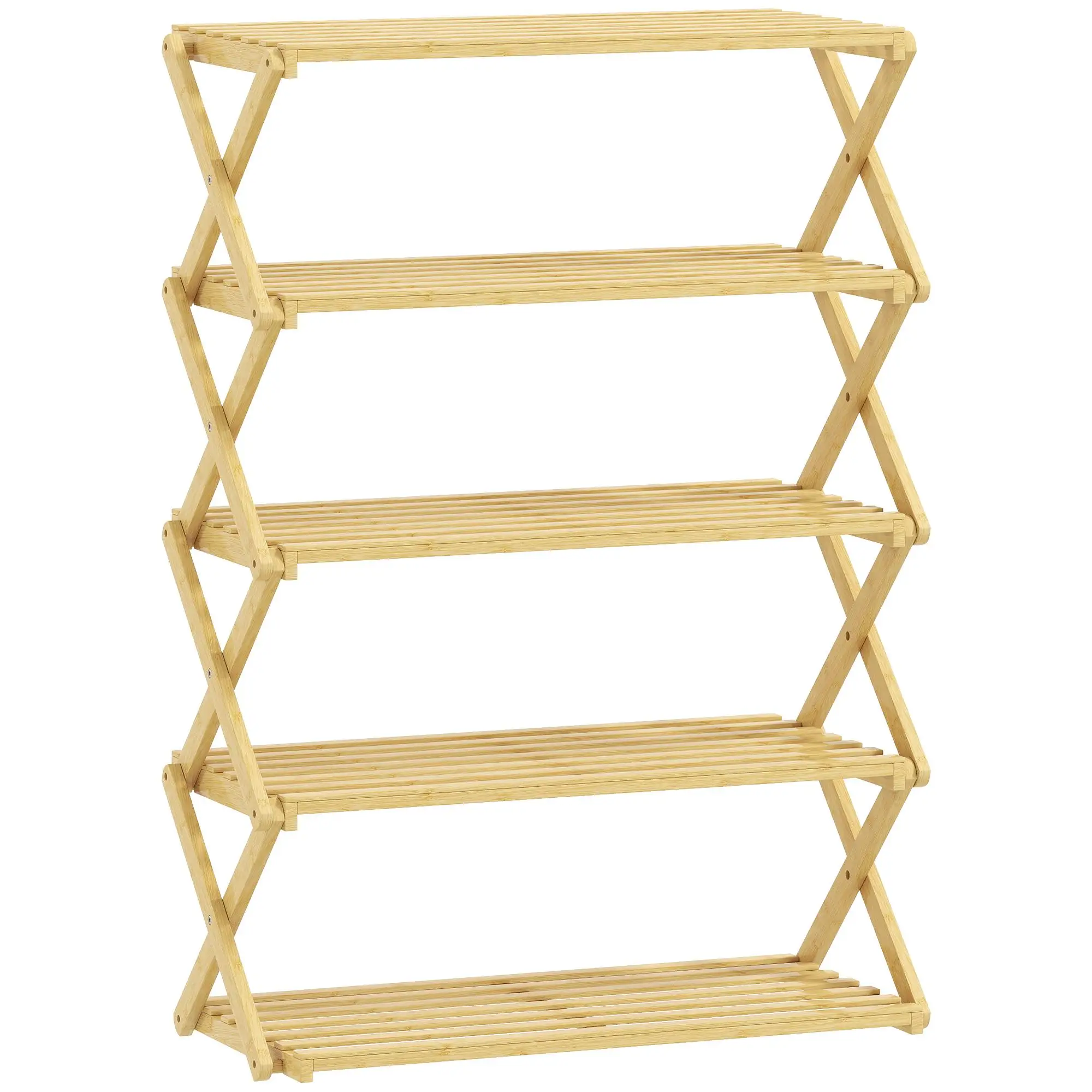Porte-chaussures en bambou pliable 5 niveaux 60x29x88 cm pour 15 paires 50 kg sans montage pour entrée d'appartement