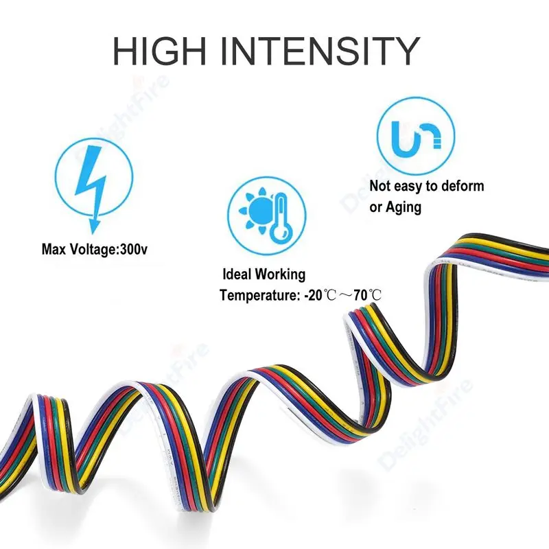 6pins LED Strip Connector Cables LED Wire 6 Cores Electrical Flat Wire For RGBWW COB RGBCCT LED Strips Light Bar JST Connector