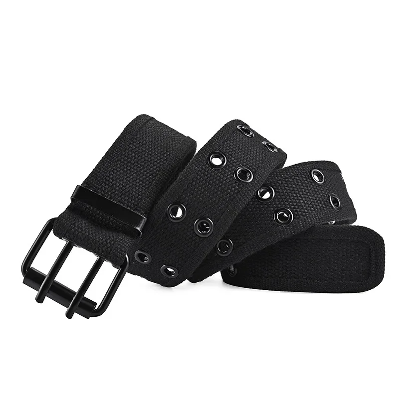 2024 New Men's Double Row Needle Buckle Woven Belt Women's Leisure Sports Outdoor Work Belt with Cargo Pants Jeans Belt Neut