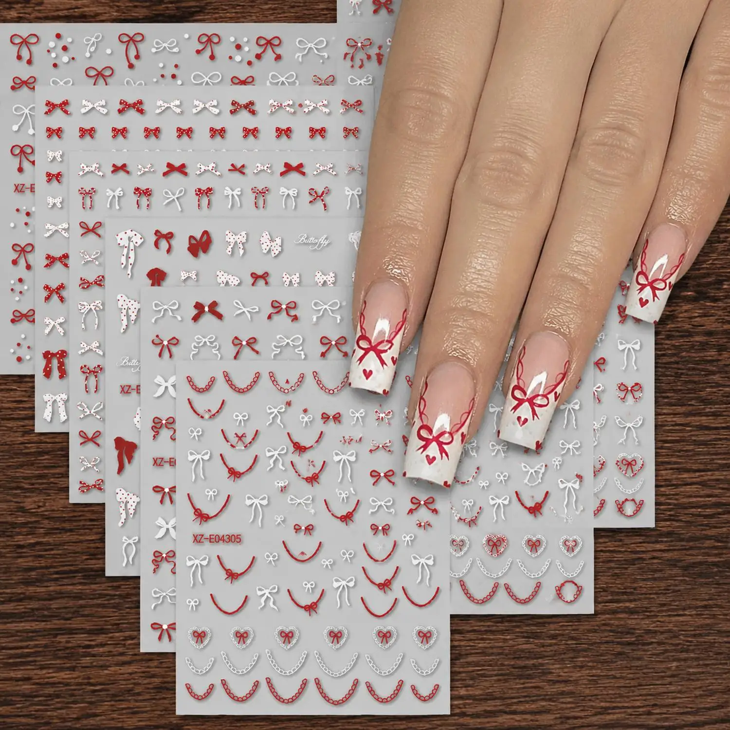6Pcs Multi Shape Bow Elements Nail Sticker Bow Geometric Ribbon Dot Mix Nail Decal Modern Vintage Cool Bow Look Nail Slider