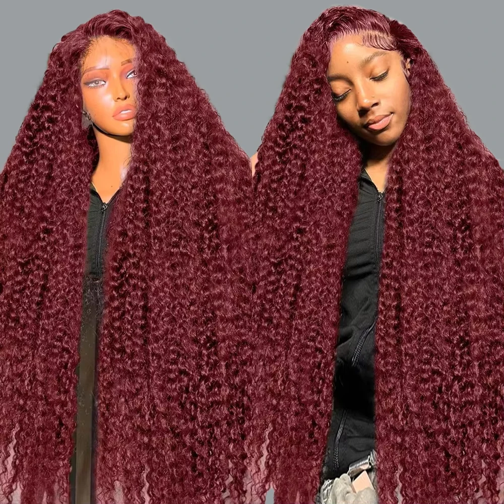 

99J Burgundy Deep Wave Wigs Human Hair 7x5 HD Lace Frontal Wig 250 Density For Women Red Color 13x4 Lace Front Wig