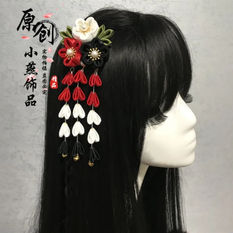 Black Vintage Handmade SAKURA Red Geisha Hair Clip Hairpin Japanese Kimono Hair Accessories Hair Accessories Headdress Bun Girl