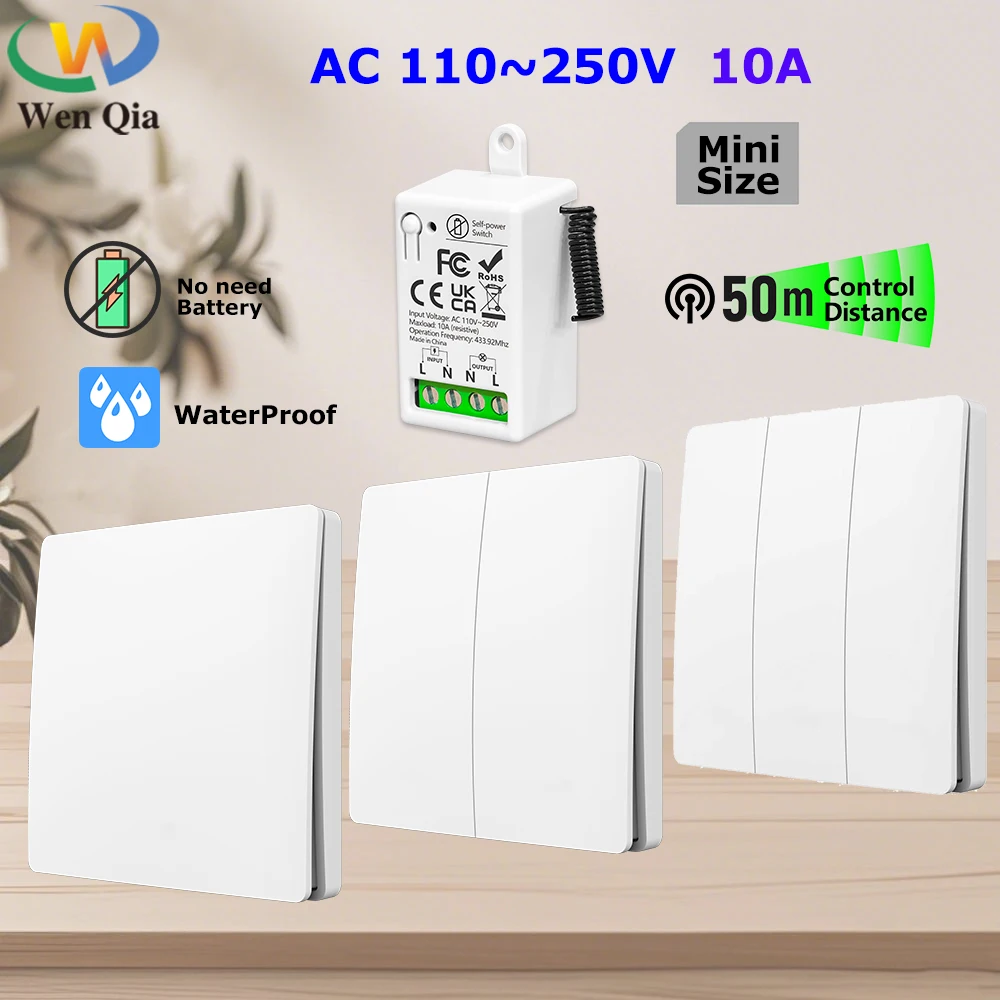 433MHz 86 Drahtloser Druckknopfschalter, keine Batterie erforderlich, AC 110V 220V, selbstversorgender Empfänger für LED-Haushaltsgeräte