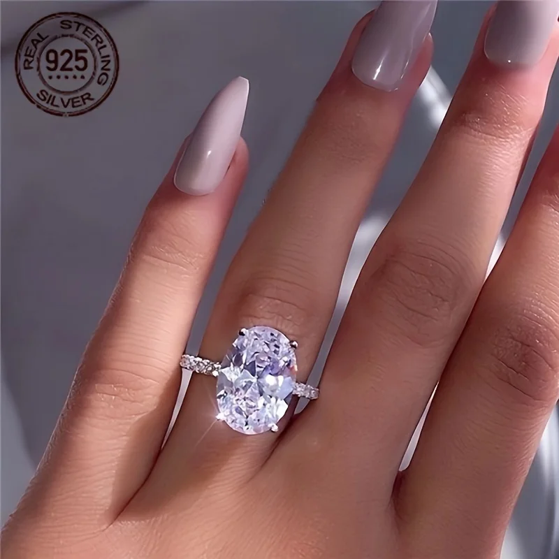 Mode Luxus S925 Silber Oval Zirkon Platin Überzug Engagement Versprechen Ringe Für Frauen Hochzeit Schmuck