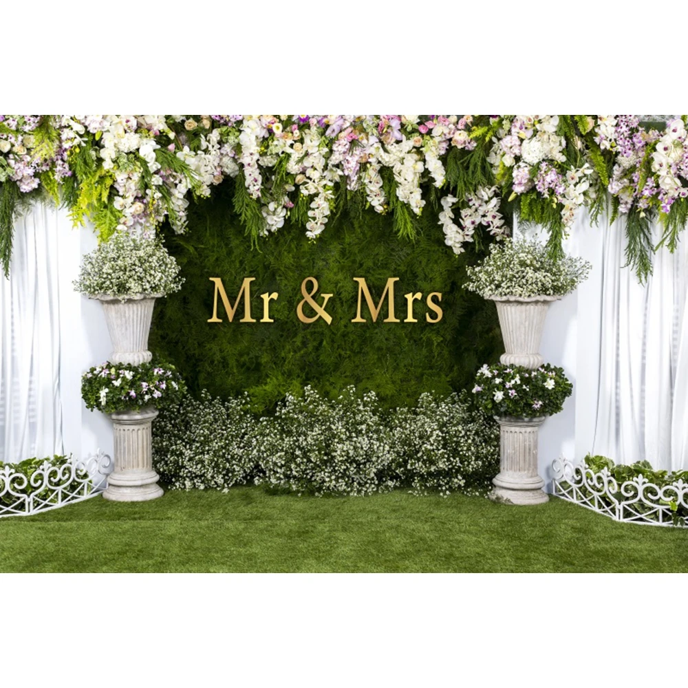 Mr & Mrs Bridal Shower Photography Backdrop Flower Wedding Miss to Mrs Bride to Be Engagement Ceremony Party Photo Background