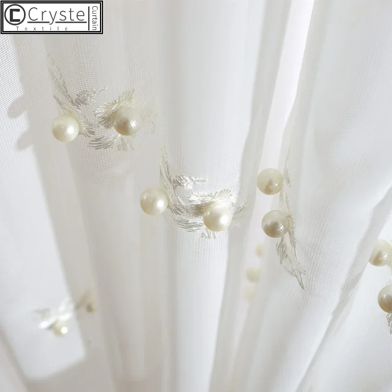 European Style Curtains for Living Dining Room Bedroom Embroidered Beaded Exquisite Window Screen Craft Yarn White Tulle Curtain