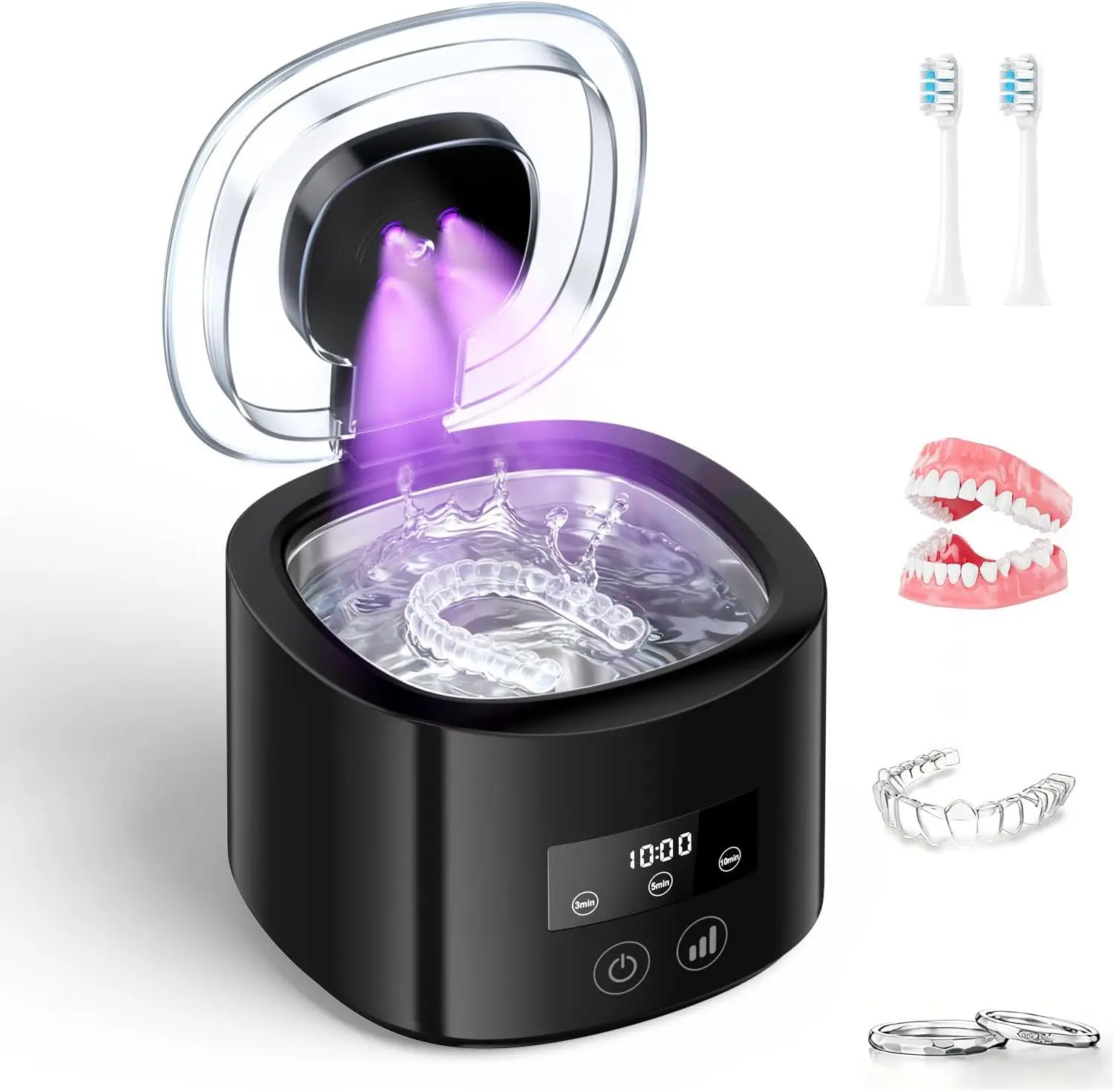 Mi Ultrasonic Retainer Cleaner,Rechargeable UV Ultrasonic Retainer Cleaning Machine,50kHz Portable Denture Cleaning Pod