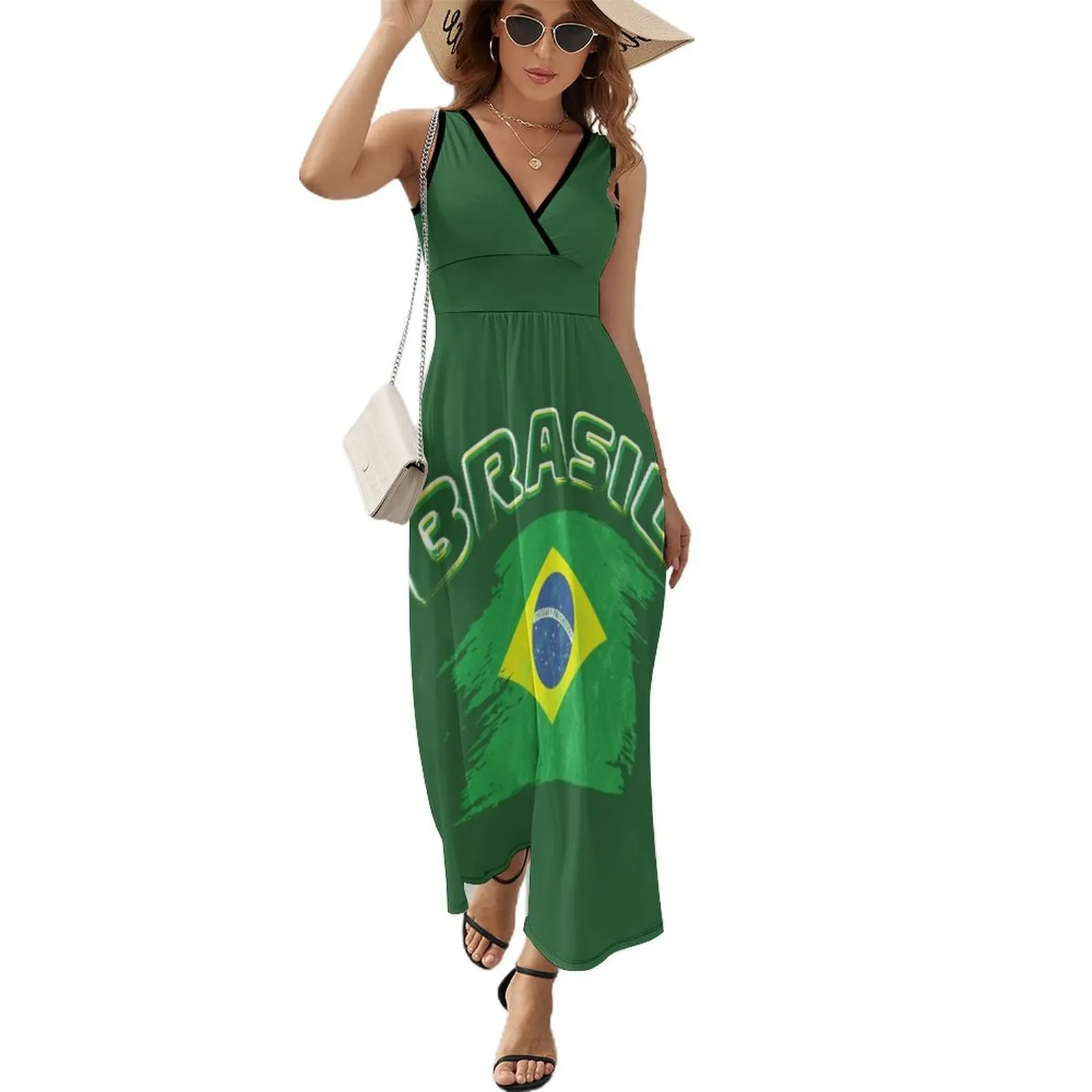 

Brazil Flag Vintage Reto Grungy Effect Sleeveless Dress fairy dress women's clothing trend 2024 festival outfit women