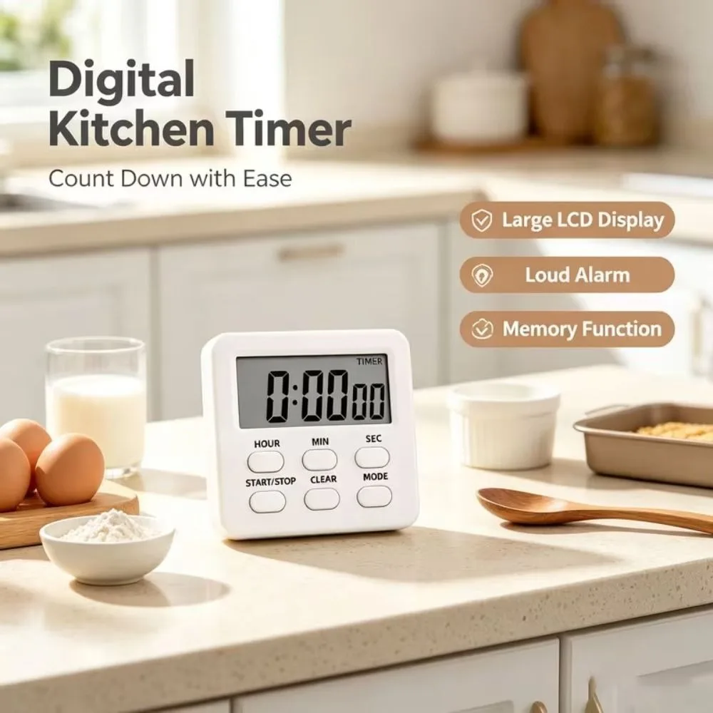 Memory Function Dual-Mode Digital Timer Magnetic Back Compact Kitchen Timer Durable Large LCD Display Countdown Timer Teachers