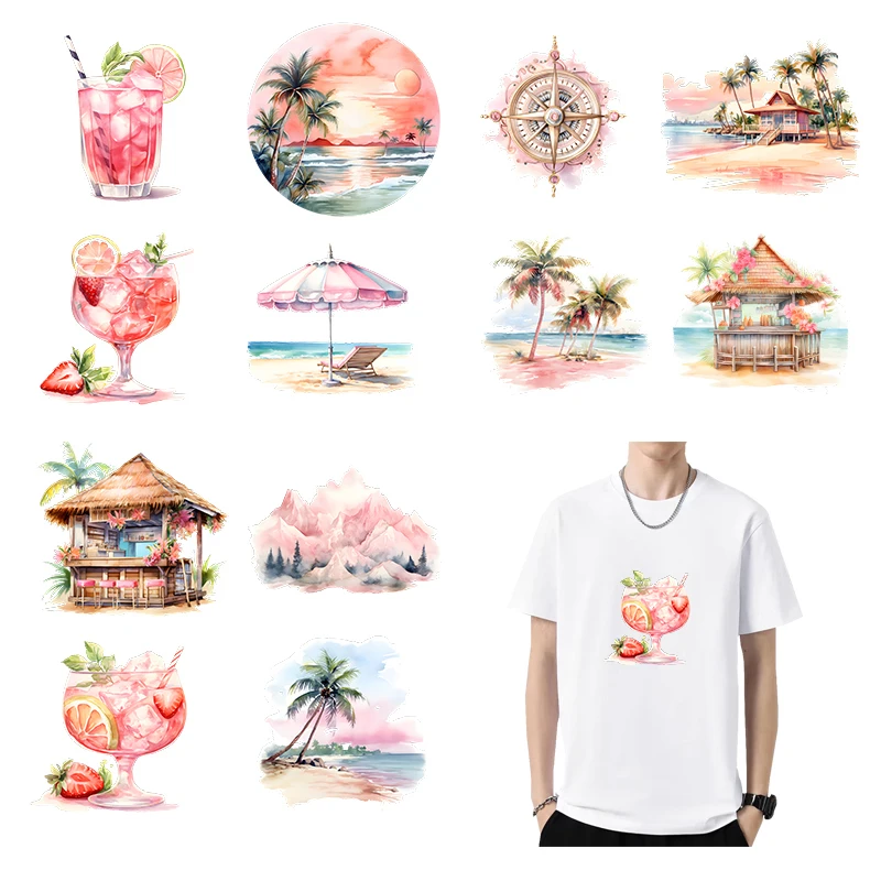 

Новые теплопередающие наклейки, дорожные наклейки в стиле пейзажа, мужская и женская одежда, железные наклейки, моющиеся и прочные