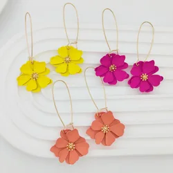 Hoop Earrings For Women Retro Exaggerated Flowers Double Layered Flowers Multi-color Holiday Gift Party Fashion Jewelry BE459