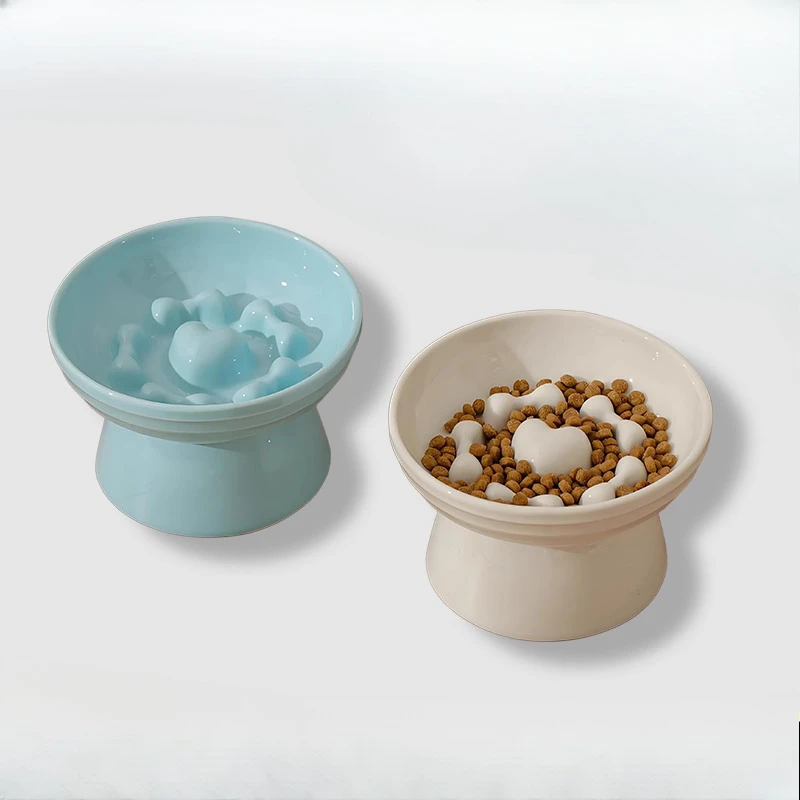 

Керамические высокие ножки, медленная еда, чтобы предотвратить удушье миски для домашних животных, защита от переворачивания косых рта, защита шеи, миска для собак и кошек, 1 шт.