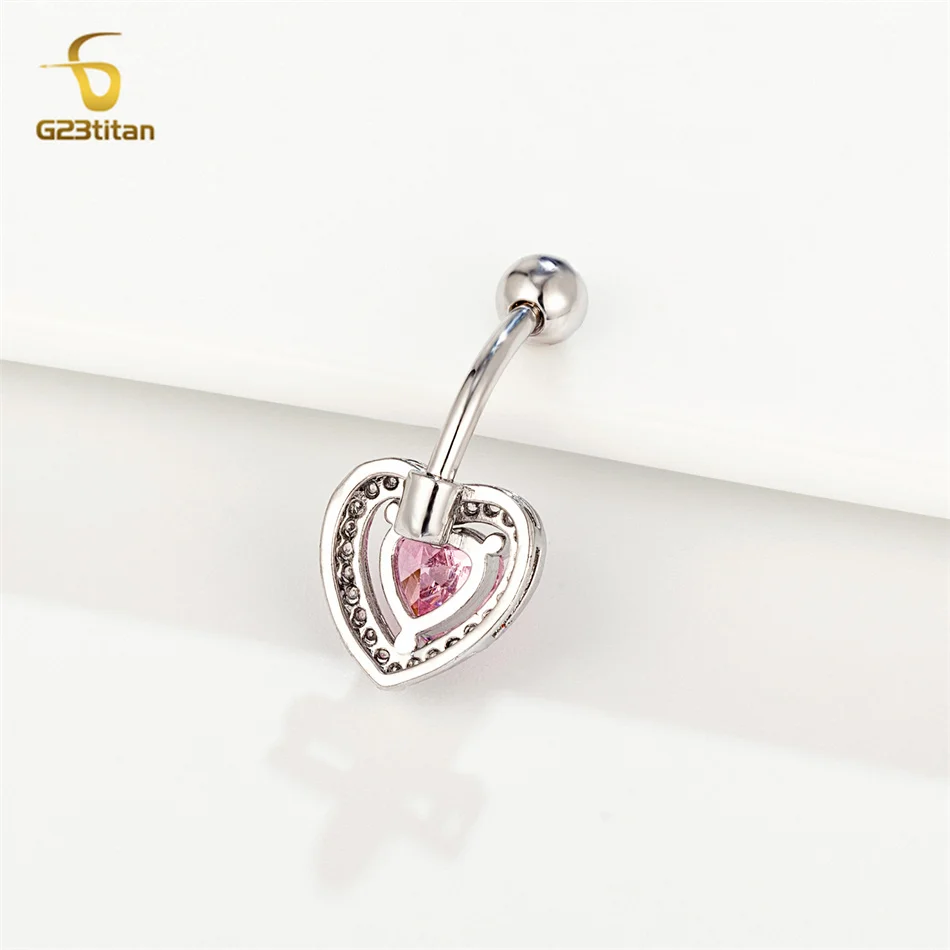 Love Heart Crystal Belly Ring 14G Titanium or Steel Barbell Belly Button Piercing Jewelry Women Summer Sexy Navel Accessories