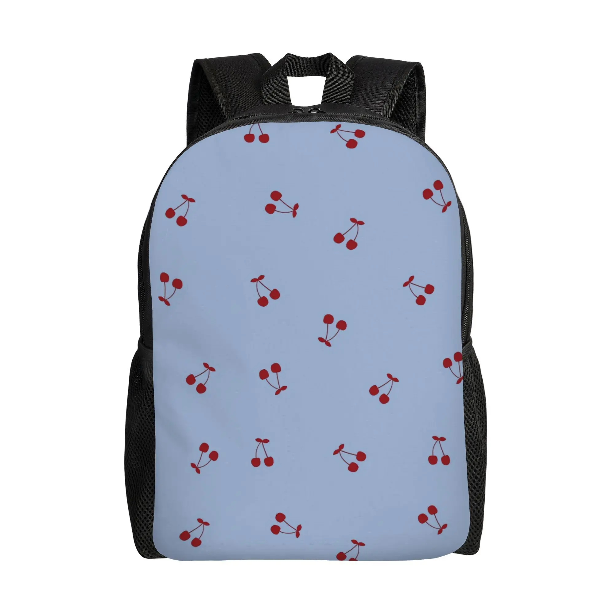 

Small floral cherry pattern, fuchsia background blue | Comfortable daily backpack with a main compartment | Ideal for school