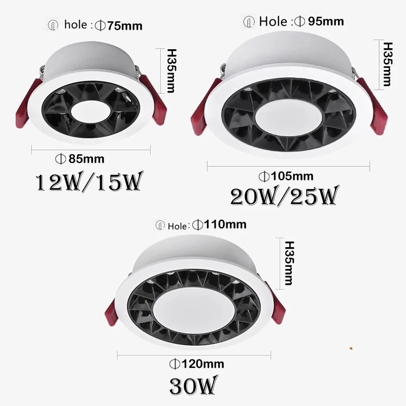 NEW 12W 20W 25W Dimmable Ultra-thin Anti-glare Umall Upotlight Umbedded LED Ceiling Light AC 85-265V Room Downlight Spotlight