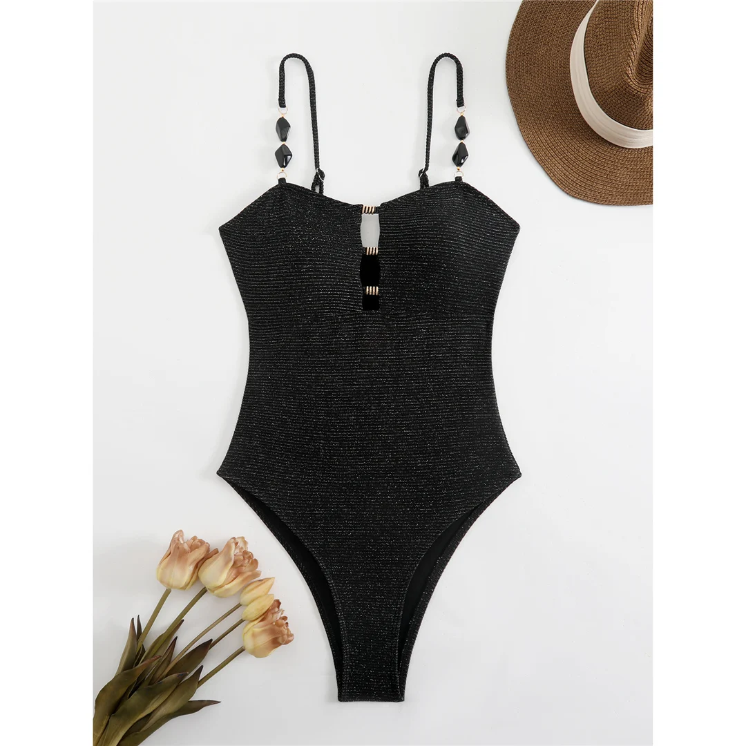 S - XL Glitzernder, funkelnder, ausgeschnittener Einteiler-Badeanzug für Damen, Badebekleidung, Monokini mit hohem Beinausschnitt, Badeanzug, Badebekleidung, Schwimmbekleidung V7369 – Detail 11