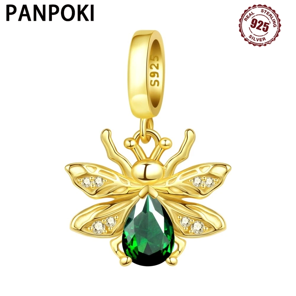 

PANPOKI 925 Sterling Silver Golden Firefly Insect Pendant Beads Original Pendants Bracelet Charms Jewelry Party DIY Trendy Gift