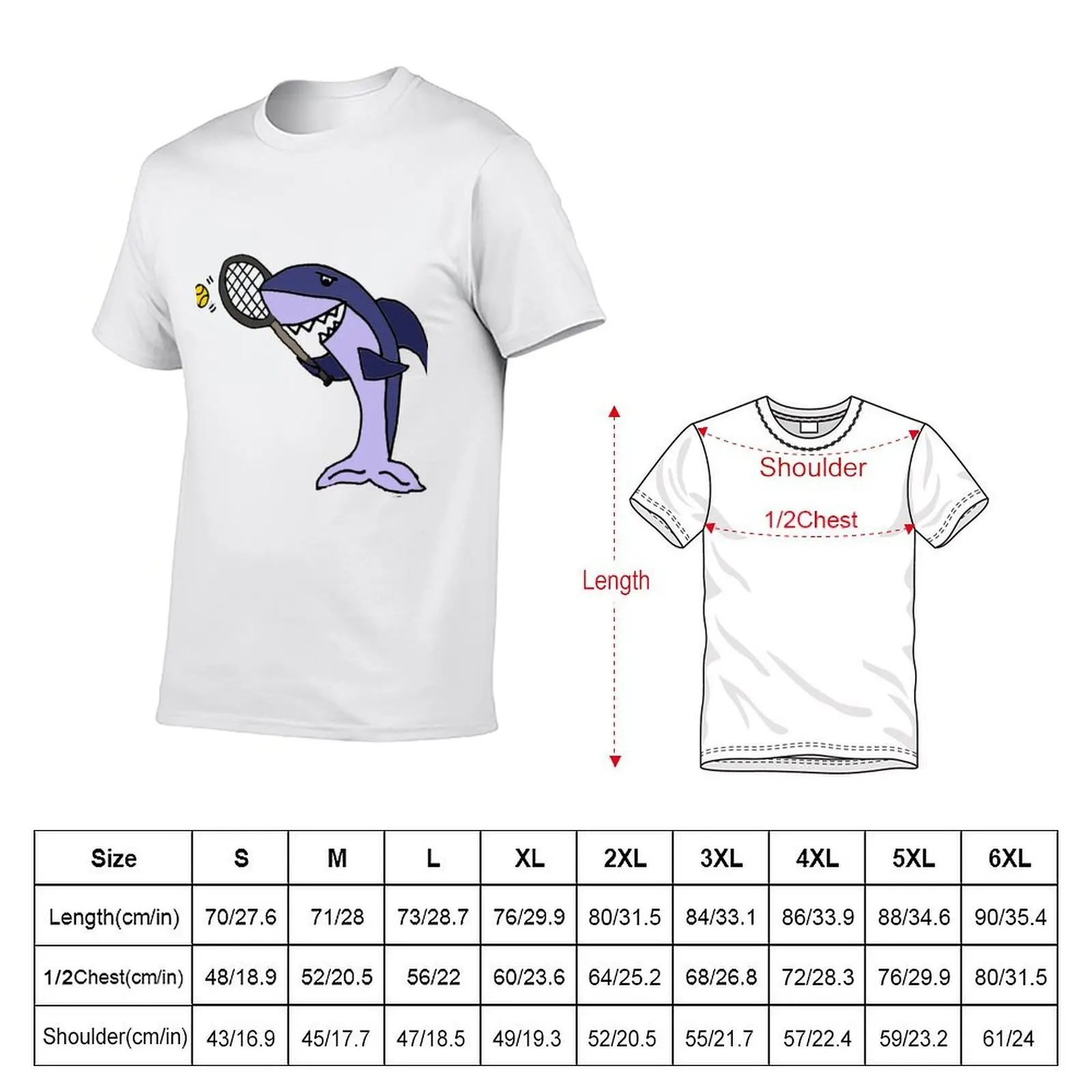 Funny Shark Playing Tennis Cartoon T-Shirt luxury t-shirt Clothing vintage t shirt men