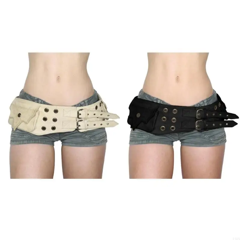 P88B Exaggerated Teens Double Pin Buckle Belt Eye-catching Adjustable Waist Straps