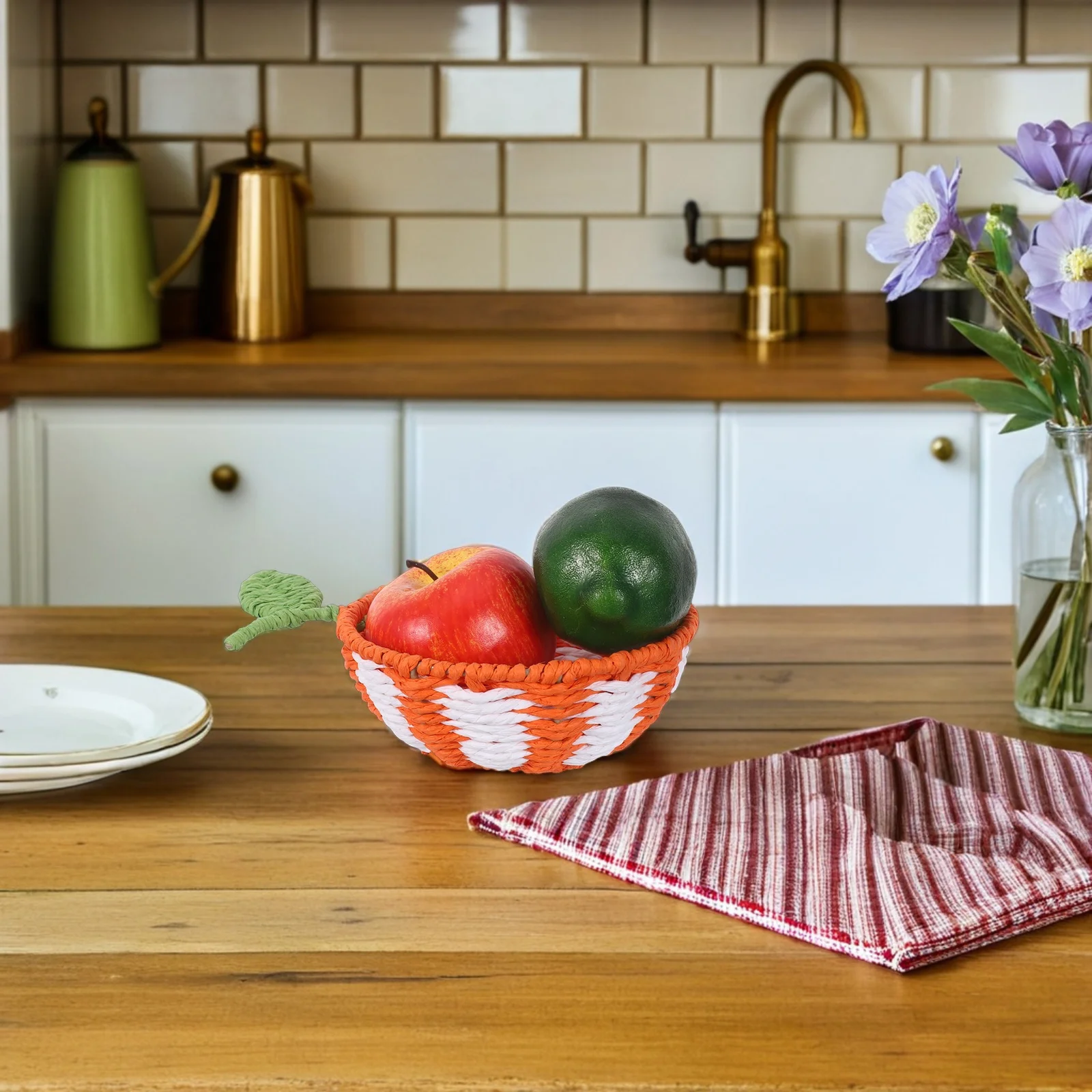 

Woven Produce Basket Handmade Fruit Vegetable Storage Organizer For Kitchen Counter Breathable Paper Rope Bread Snack