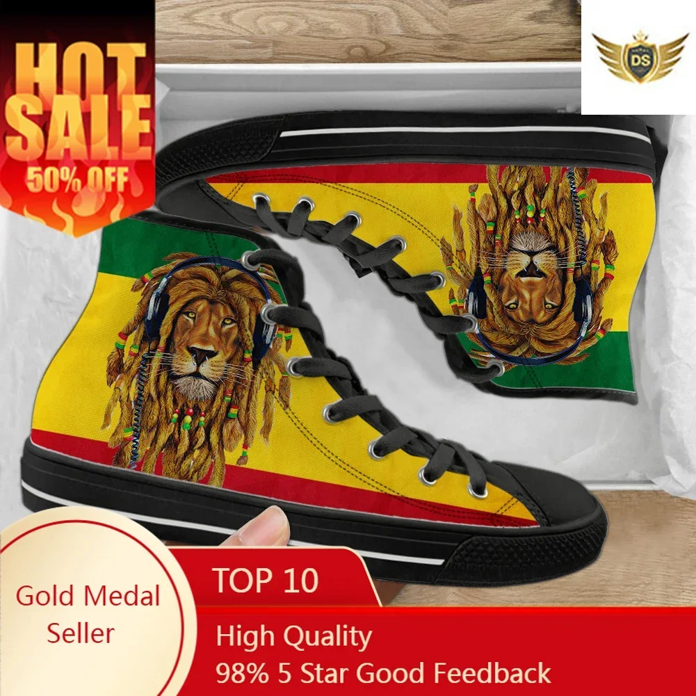 

Jamaica Reggae Lion Casual Lace Up Sneakers For Women Ladies Breathable High Top Vulcanized Shoes Zapatos De Mujer