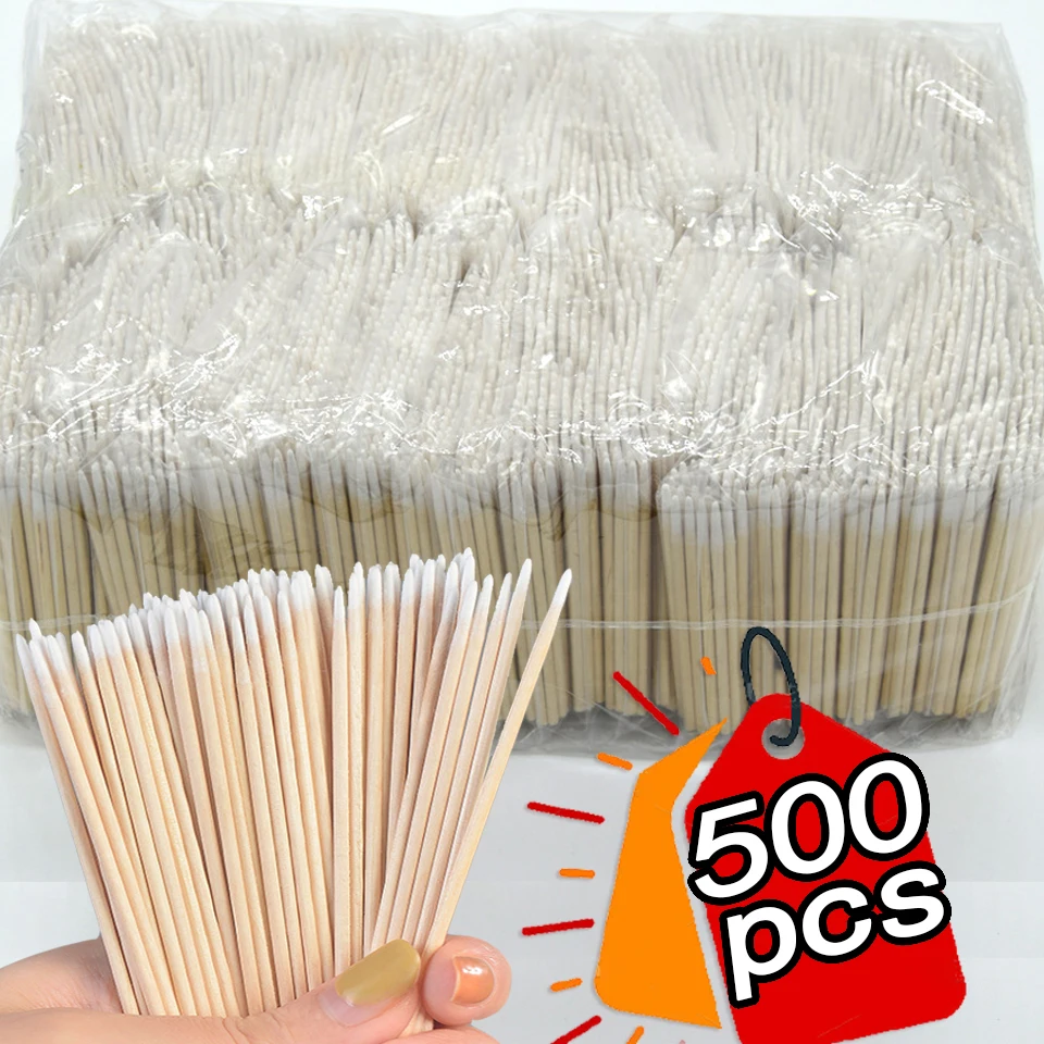 100/300/500Pcs Wooden Eyebrow Eyeline Cotton Swab Lip Gloss Pointy Swabs Cleaning Sticks Eyelash Extension Applicators Wholesale