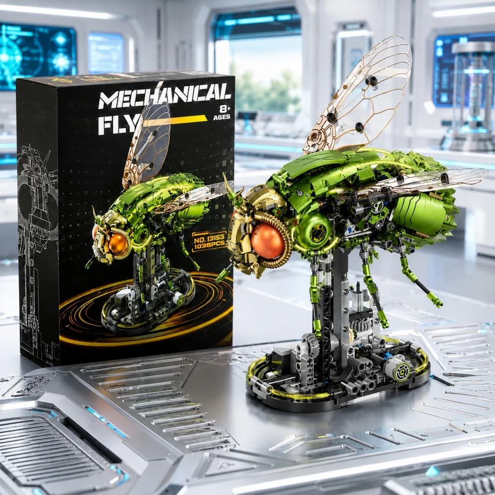 New 1038pcs Mechanical Linkage Drosophila Fly Building Blocks, Cyberpunk Technical Insect Animal Model Kit, Light STEM Toy view 3