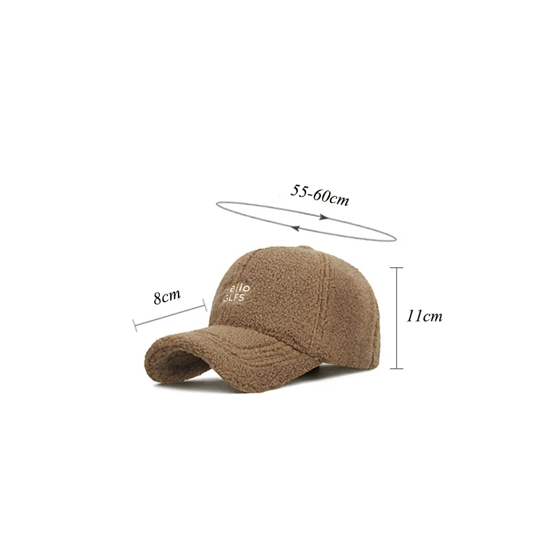 Winter Women's New Style Warm Korean Fashion Double Fleece Lamb Wool Embroidered Warm Versatile Visor Hat Fluffy Baseball Cap