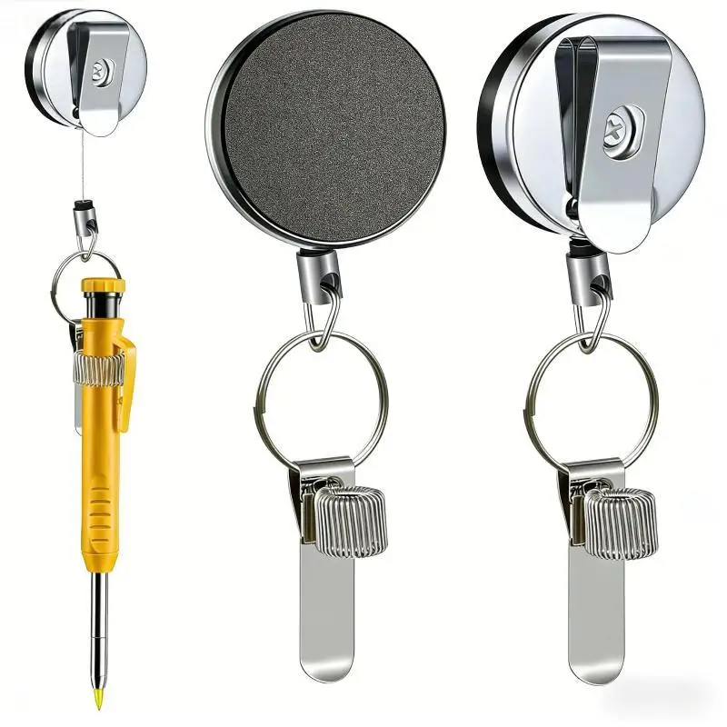 Retractable Pull Pen Holder Universal Pen Lanyard With Belt Clip Key Ring For Carpenter Nurse Waiter Worker