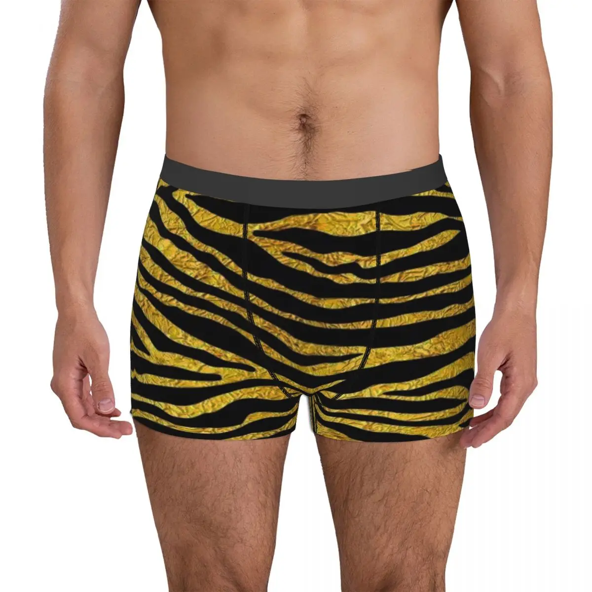 Gold Stripes Tiger King of the Forest Animal Underpants Breathbale Panties Man Underwear Ventilate Shorts Boxer Briefs